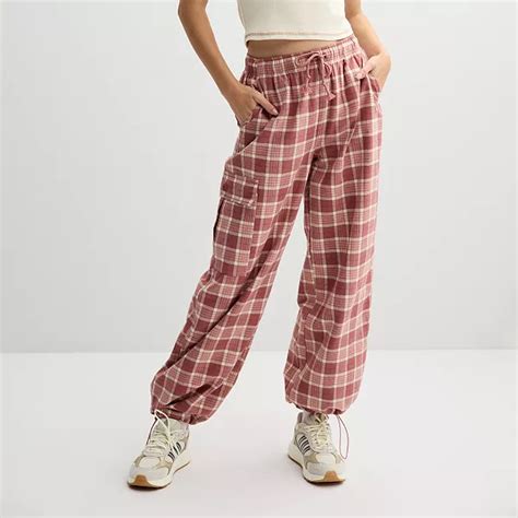 Juniors' Vanilla Star Plaid Parachute Cargo Pants