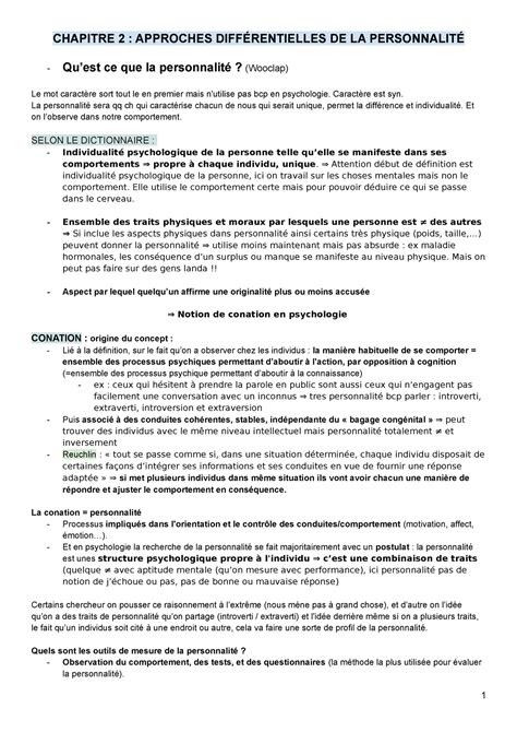 Psycho DIFF 2 - cours du second chapitre - CHAPITRE 2 : APPROCHES DIFFÉRENTIELLES DE LA ...