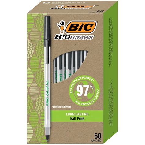 BIC Ecolutions Round Stic Ballpoint Pen, Medium Point (1.0mm), Black ...