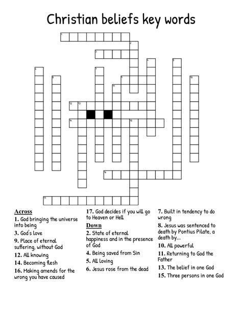 Christian beliefs key words Crossword - WordMint