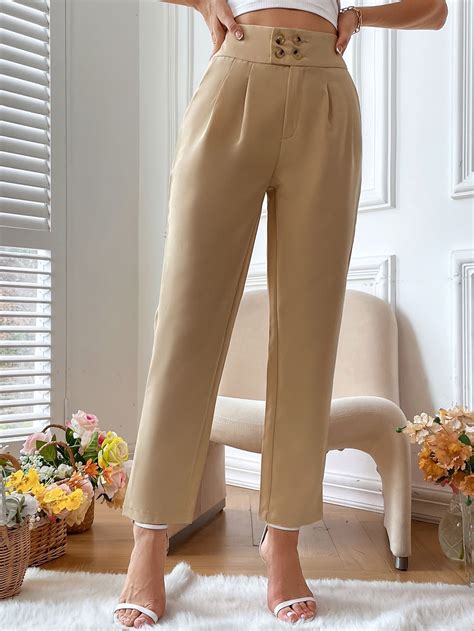 Double Breasted Fold Pleated Tailored Trousers | Women Pants Casual ...