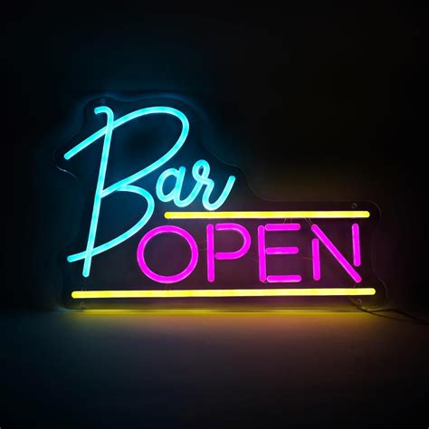 Open Bar Neon Sign Lights USB (16x10.7'') Neon Sign and Decor Led Light ...