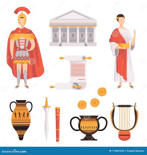 Traditional Symbols of Ancient Roman Empire Set Vector Illustrations on ...