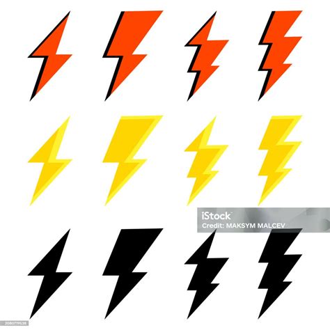 Lightning Bolt Retro Icons Set Thunder Symbols Lightning Strike Stock ...