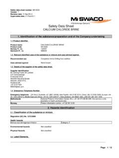 Safety Data Sheet CALCIUM CHLORIDE BRINE - IGas | Safety data sheet ...