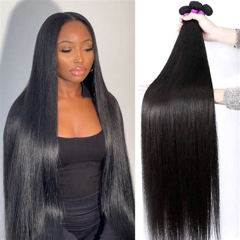 Amazon.com : 15A Human Hair Bundles Straight Hair Bundles 24 26 28 30 Inch 100% Unprocessed ...