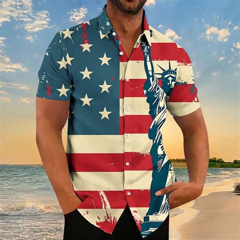 American Flag Shirts Mens Patriotic Shirt Men Red White and Blue Shirts ...