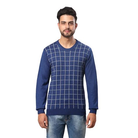 Men Blue Wrapper Acrylic Wool Blend Round Collar Sweaters – MyRaymond