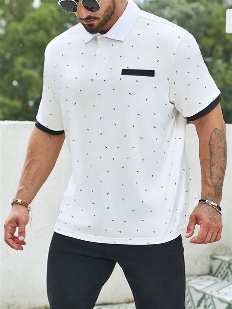 Manfinity Homme Men Plus Size Allover Print Contrast Trim Polo Shirt ...