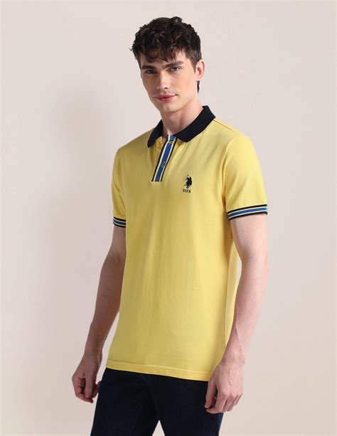 Buy Men Solid Pure Cotton Polo Shirt Yellow|U.S. Polo Assn. India