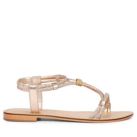 Saint Andrea Crystal Cord Rose Gold Leather Flat Sandals – SaintG India