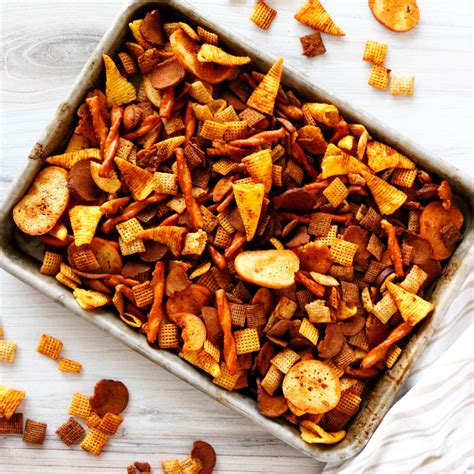 Spicy Chex Mix Recipe with Various Snack Ingredients