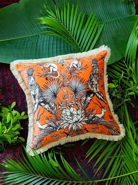 Digital Jungle Printed - Pillow Viscose Velvet With Trim – Revive Home