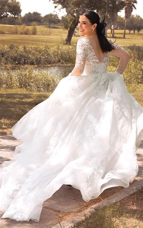 Romantic Lace V-Neckline Wedding Dress with Optional Long Sleeves - Essense of Australia Wedding ...