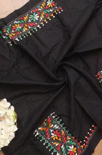 Stylish Black Embroidered Kantha Cotton Blouse Piece Fabric - 1 Mtr
