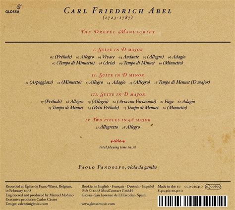 Paolo Pandolfo - Abel: The Drexel Manuscript (CD), Paolo Pandolfo ...