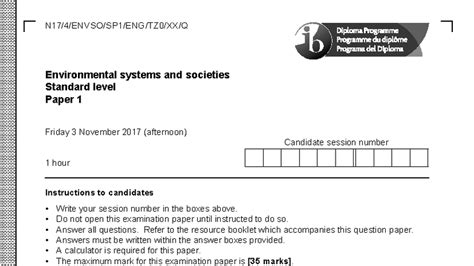 IB Environmental Systems and Societies SL Paper 1 - Nov 2017 Exam - Studocu