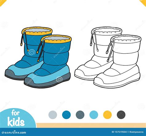 Coloring Book, Cartoon Shoe Collection. Waterproof Snow Boots Stock ...