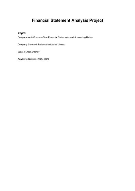 Financial Analysis Project: Comparative Common Size Statements & Ratios ...