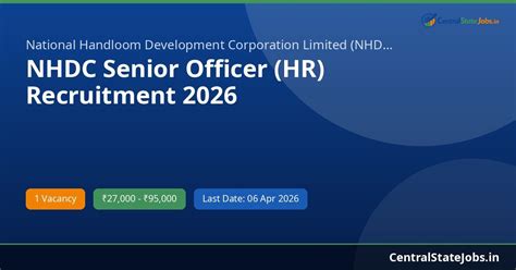 NHDC Senior Officer (HR) Recruitment 2026 | Central State Jobs