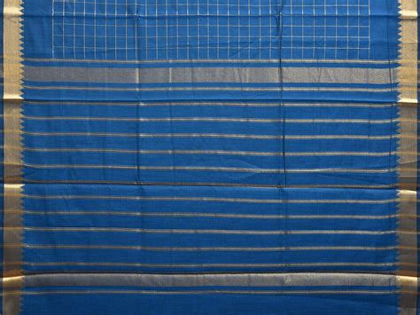 Blue Mangalgiri Cotton Saree with Checks and Strips Pallu Design mn009 ...