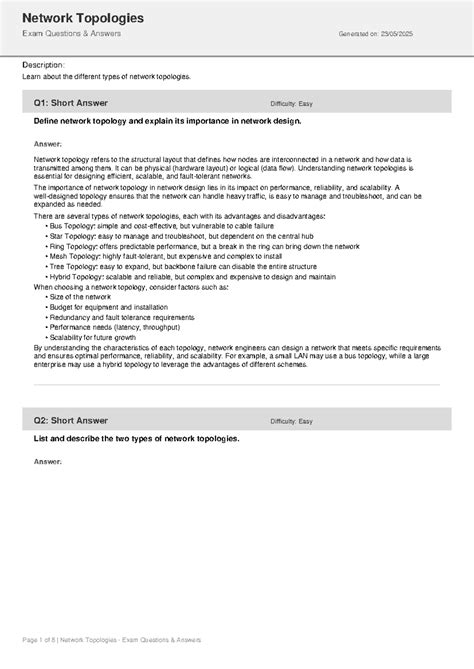 Network Topologies (CS101) Exam Questions & Answers Guide - Studocu
