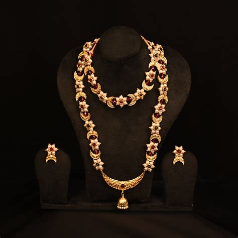 Chandrasakhi Haar – Royal Crescent Floral Necklace Set for Weddings ...