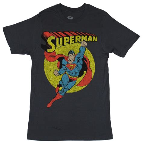 Superman (DC Comics) Mens T-Shirt - Distressed Yellow Circle Flying Su