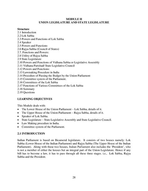 UNIT 2 The Union State Legislative - MODULE II UNION LEGISLATURE AND ...
