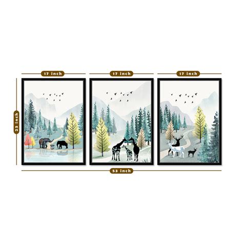 Nature & Animal Theme Set of 3 Framed Canvas Art Print Painting Canvas ...