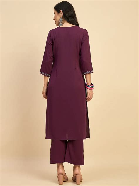Solid Embroidered Kurta With Palazzo Set – Azira-Ind