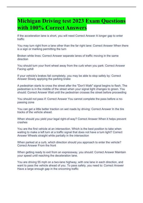 Michigan permit test 2023 Exam Questions with Complete Answers (A+ ...