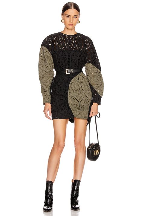 Ganni Broderie Anglaises Dress in Block Colour | FWRD