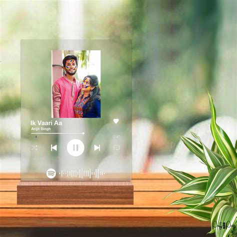 Acrylic Customized Photo and song Glass Spotify Plaque with wooden ...