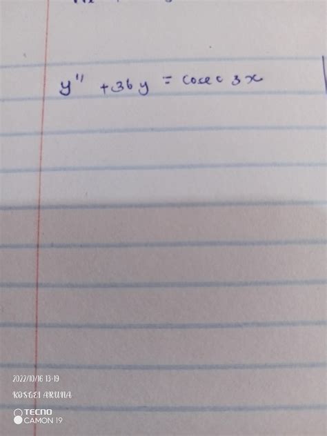 Solve the following equation by method of variation of parameters y ...