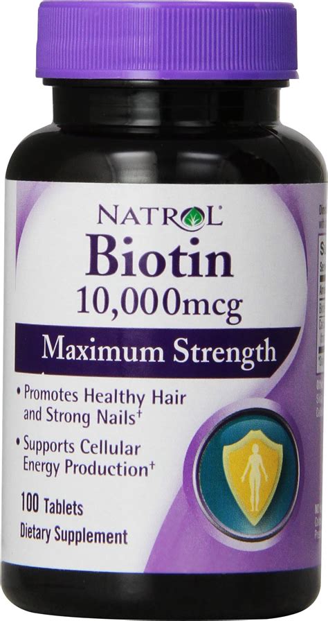 Amazon.com: Natrol Biotin, Maximum Strength, 10,000 mcg Tablets 100 ea (Pack of 4) : Health ...