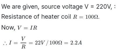 If the diameter of the heater coil is 100, what is the current drawn by ...