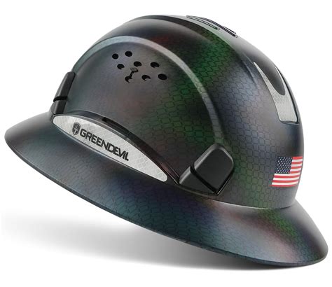 Amazon.co.jp: GREEN DEVIL Full Brim Hard Hat Vented Construction Safety ...