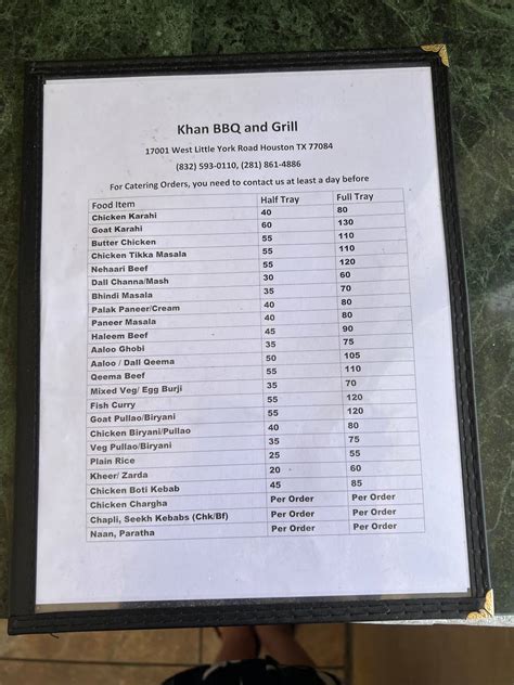 Menu at Khan BBQ & Grill, Houston, W Little York Rd