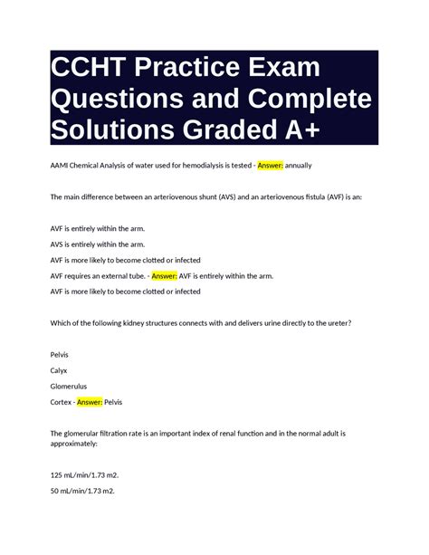 CCHT Practice Exam: Questions and Complete Solutions Graded A+ | Exams ...