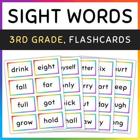 Sight Word Flash Cards, Rainbow Sight Words Flashcards, 3rd Grade, Set ...