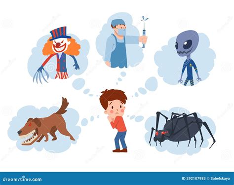 Set of Vector Illustrations of Little Frightened Boy Who is Afraid ...