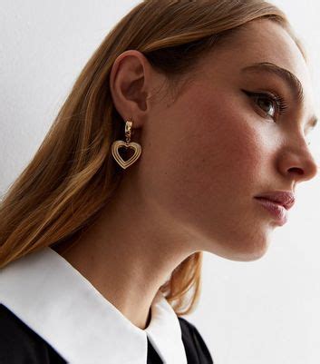 Gold Open Heart Charm Ridged Earrings | New Look