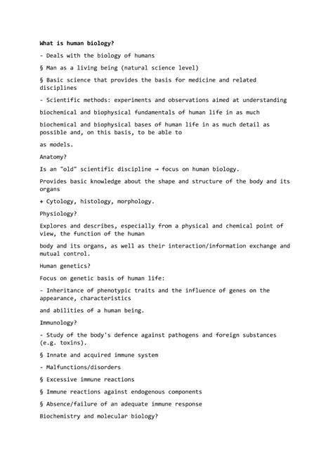 What is human biology - Lecture notes 2 - What is human biology? Deals with the biology of ...