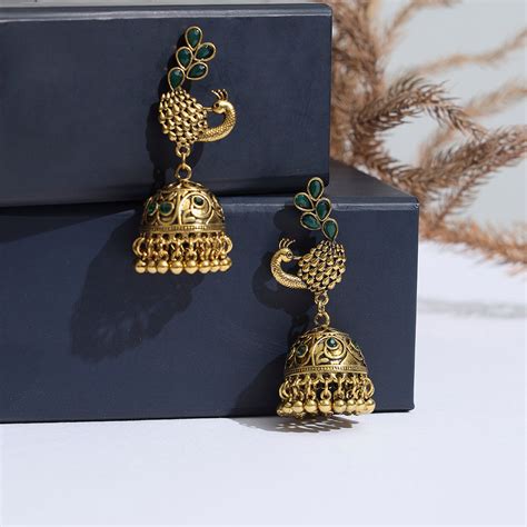 Delicate Mayur Inspired Gold Plated Jhumki – Sollak Designs