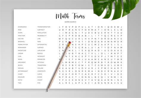 Download Printable Mathematics Terms Word Search in PDF