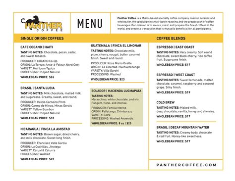 Panther Coffee Retail Menu - PantherCoffee