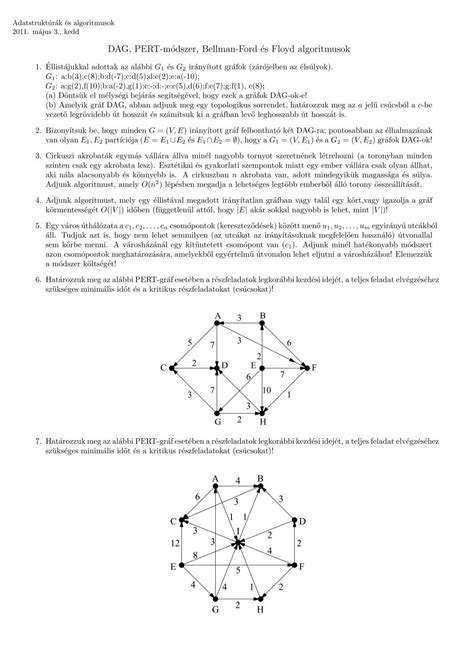 DAG, PERT-módszer, Bellman-Ford és Floyd algoritmusok 5 6 1 3 7 ...