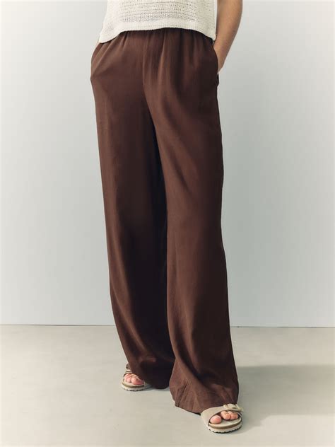 Buy Chocolate Brown Wide Leg Trousers with Linen from the Next UK ...