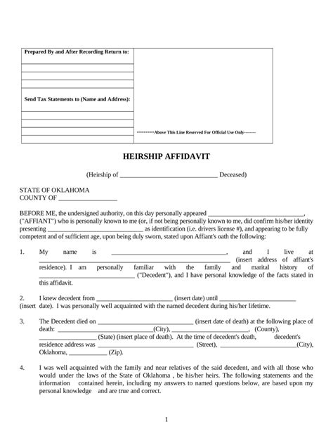 Oklahoma Heirship Affidavit Form - Blank Fillable Template | Fill Out ...